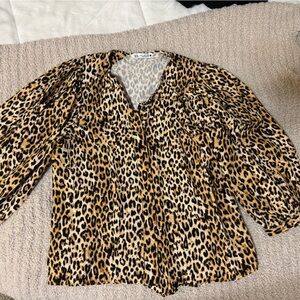 Zara Leopard Print button up puff sleeve top - NWOT